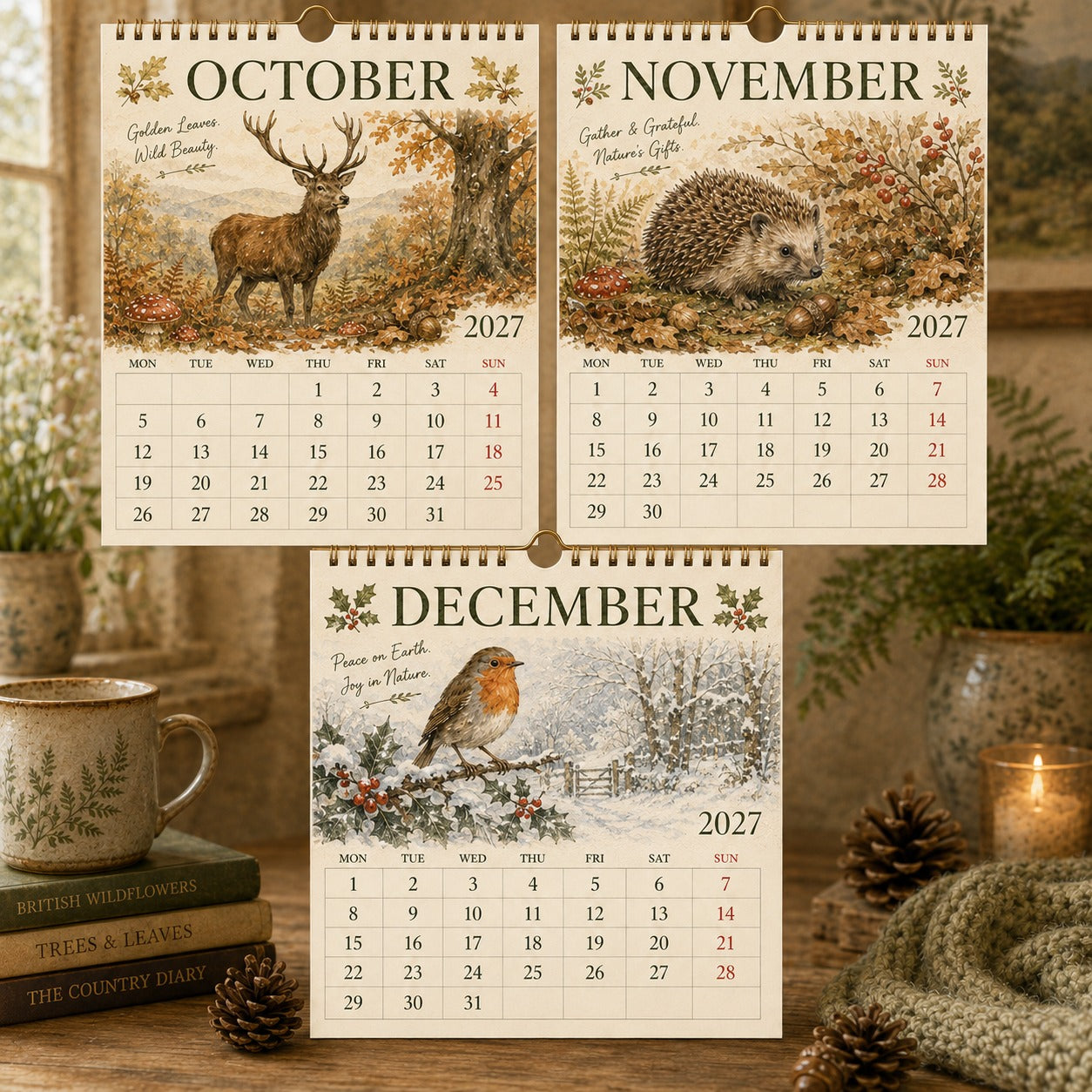 2027 Woodland Calendar|A4 Hanging Calendar
