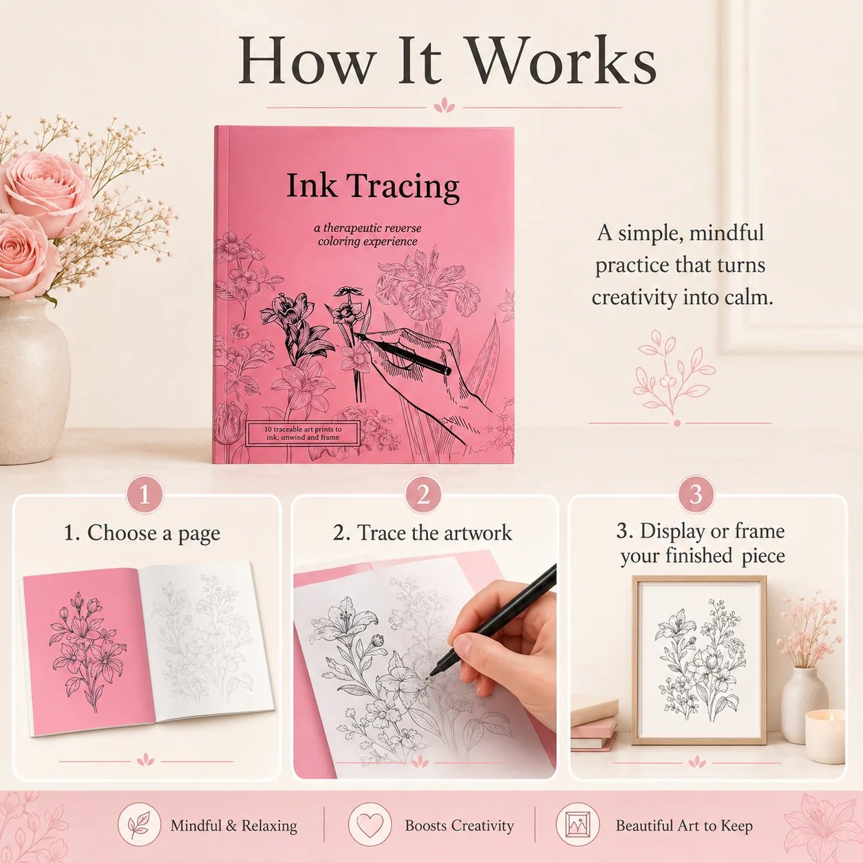 Beginner-Friendly💕Ink Tracing: A Therapeutic Reverse Coloring Experience📚(Deluxe Edition)