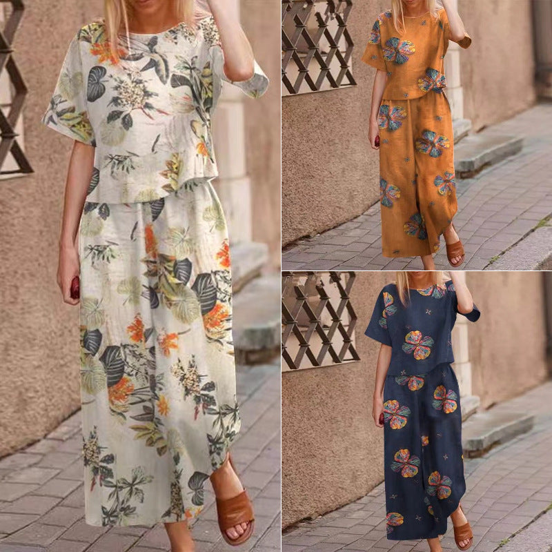 Women's Loose Print Top ＆ Pants 2-Piece Set