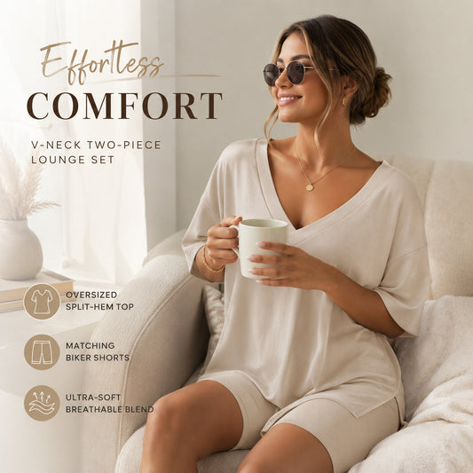 ☀️ V-Neck Two-Piece Oversized Loungewear Set
