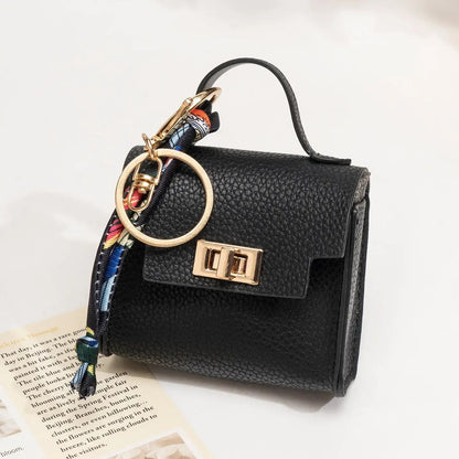 Mini Square Bag Pendant Keychain - High Quality Leather with Colorful Strap, Cute Car Keychain & Bag Charm Accessory