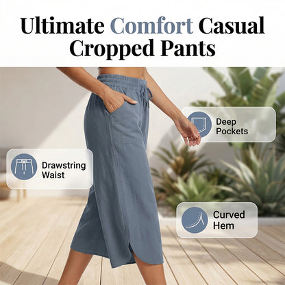 Women's Solid-Color Loose-Fit Cropped Pants