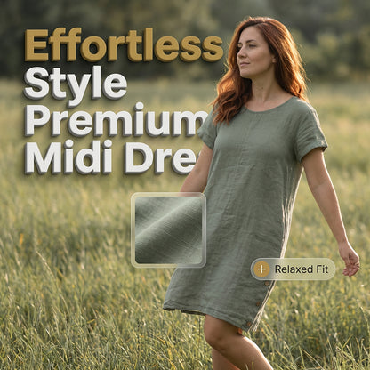 Women's Casual Cotton Linen Dress with Pockets