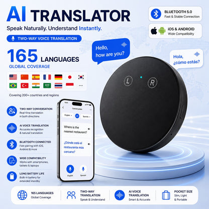 AI Language Translator Device – Real-Time Two-Way Voice Translator with Multi-Language Support