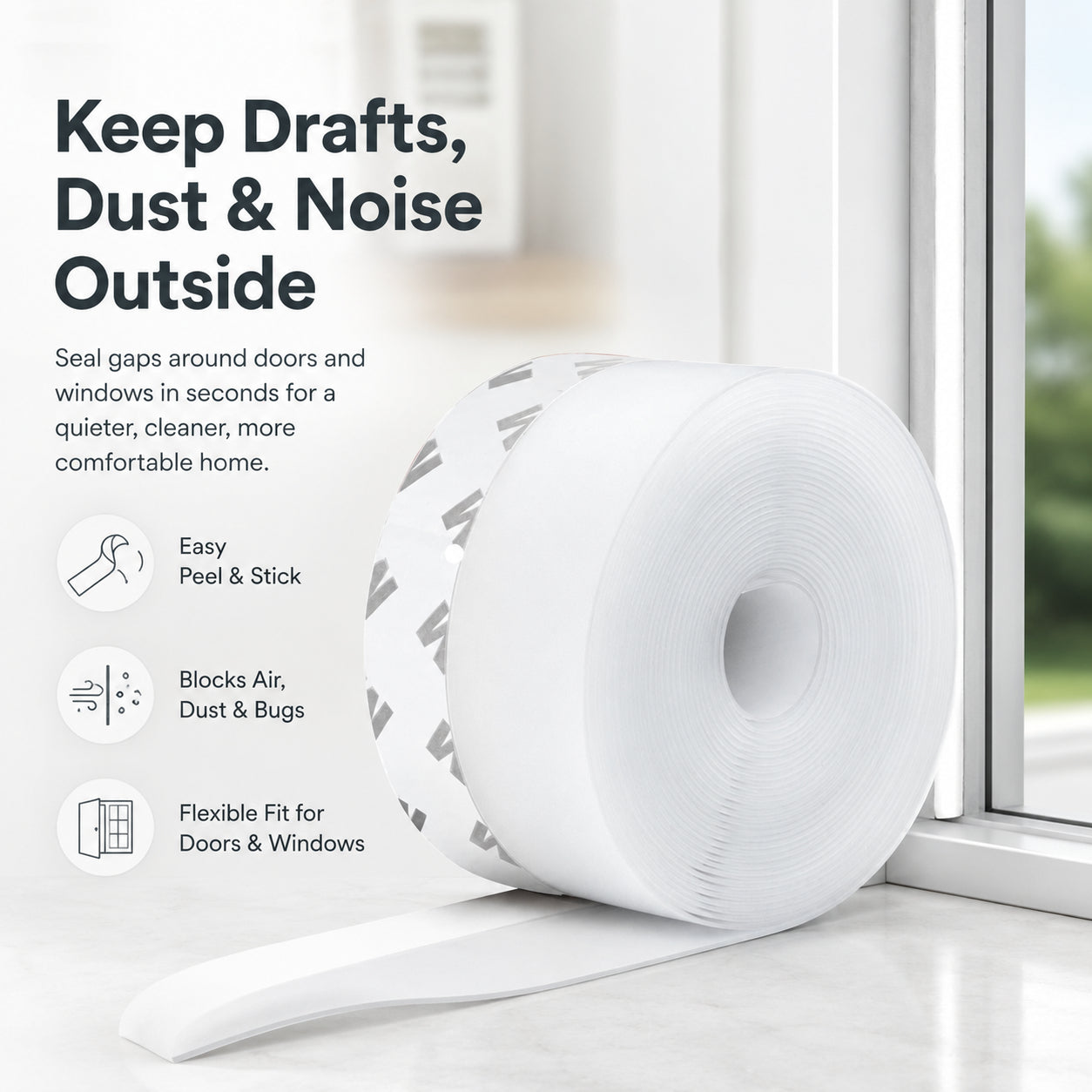 Door Weather Stripping – 16.4Ft Self-Adhesive Draft Stopper