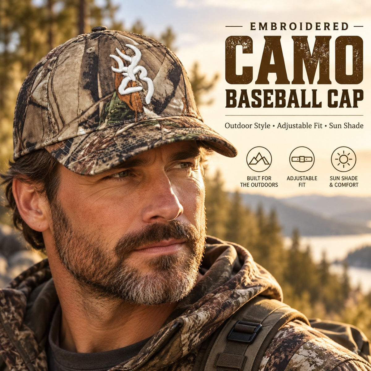✨ Adjustable Camo Baseball Cap – Unisex Tie-Dye Camouflage Hat, Curved Brim & Embroidered Outdoor Style