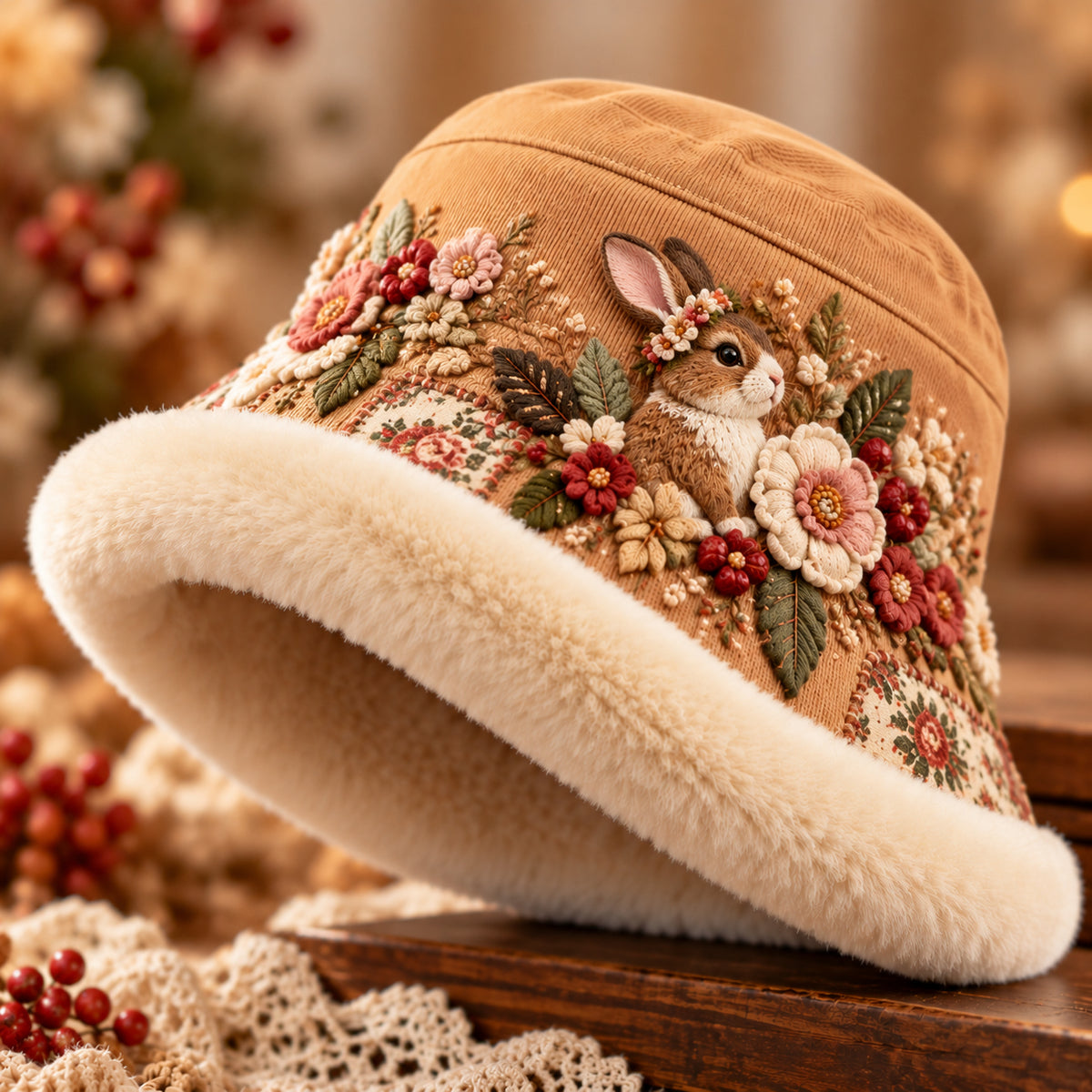 🌸 🌸 Women’s Cozy Plush-Lined Winter Bucket Hat – Floral & Animal Designs