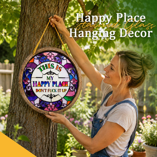 Stained Glass Happy Place Hanging Decor