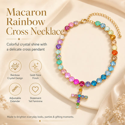 Colorful Zircon Layered Cross Necklace – Trendy Tassel Pendant Jewelry for Women