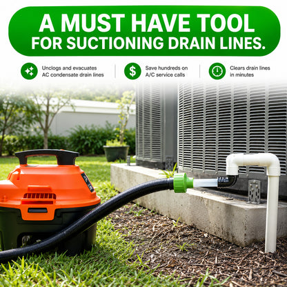 AC Drain Line Cleaner Adapter Evacuates & Unclog AC Drain Line