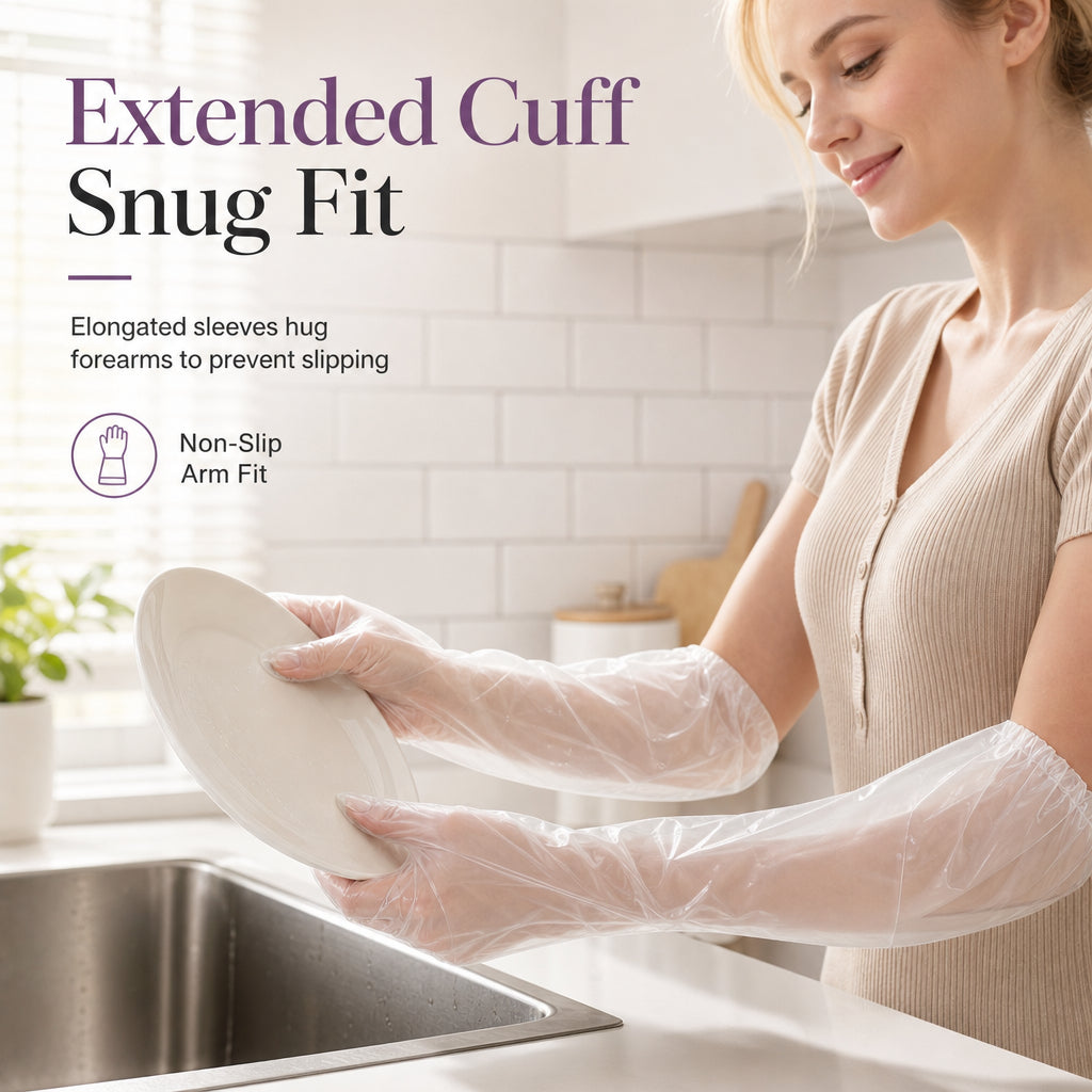 ⏳ 50% OFF! ✨ Disposable Long-Cuff Cleaning Gloves – Extended Sleeve Coverage for Splash-Prone Chores, Lightweight Film Construction, Gathered Cuff Fit & Lower-Forearm Protection – 20/50/100 Pack 🧤