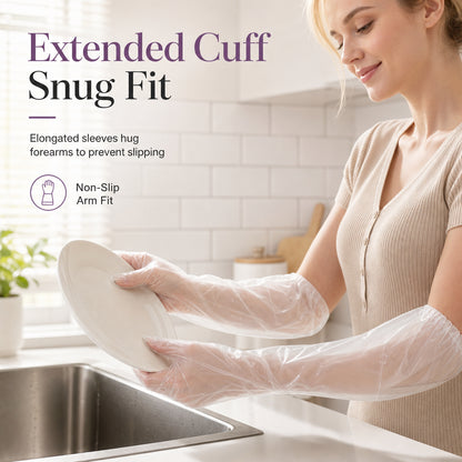 ⏳ 50% OFF! ✨ Disposable Long-Cuff Cleaning Gloves – Extended Sleeve Coverage for Splash-Prone Chores, Lightweight Film Construction, Gathered Cuff Fit & Lower-Forearm Protection – 20/50/100 Pack 🧤