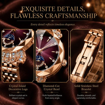 👑 Luxurious Rose Gold Crystal Quartz Watch – Diamond Cut Vintage Wristwatch ✨