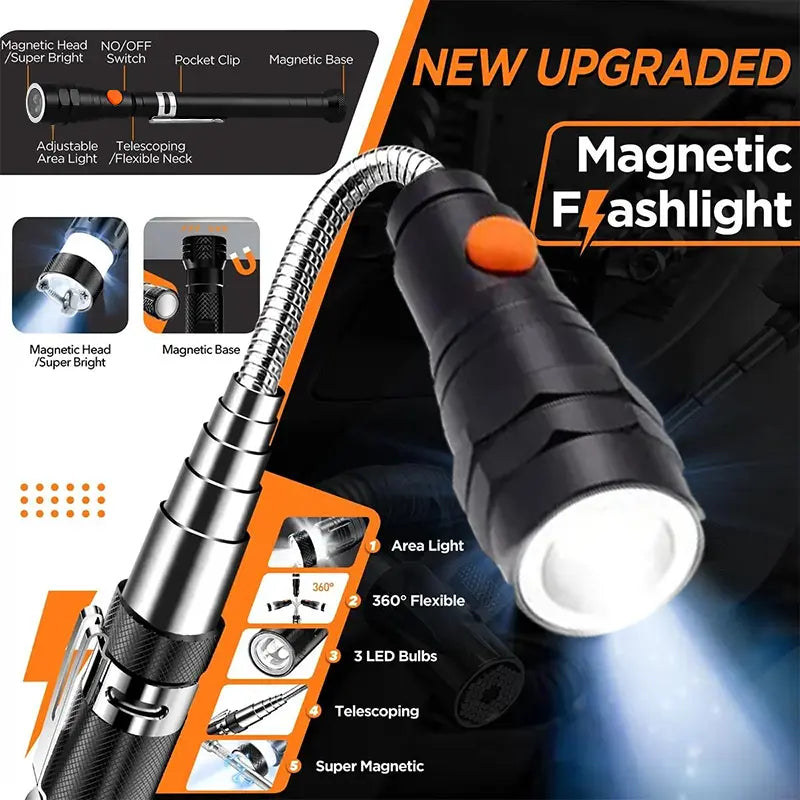 Extendable Magnetic Pickup Tools - Telescoping Magnet with LED Flashlight Gifts for Men, Fathers Day Mens Gifts from Daughter Son, Birthday Gifts for Men Dad Him