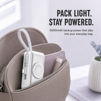 🔥 New 2026🔋 3-in-1 Mini Power Bank – Phone Charger, Watch Charger & Foldable Stand