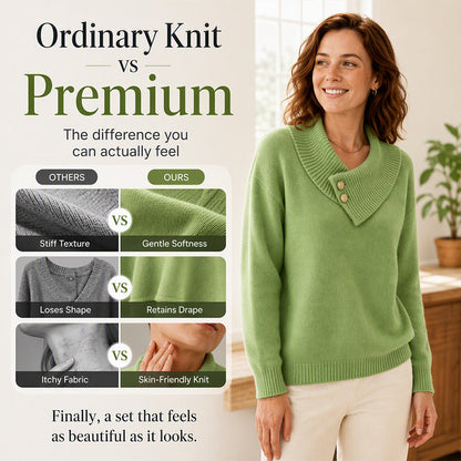 ✨ Women's Knit Sweater with Asymmetric Lapel & Statement Buttons 🍃