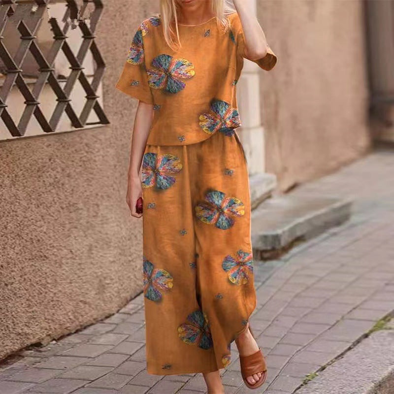 Women's Loose Print Top ＆ Pants 2-Piece Set