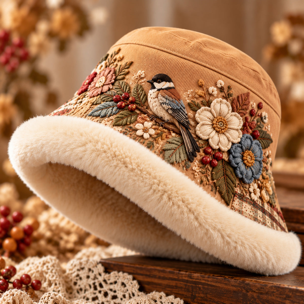 🌸 🌸 Women’s Cozy Plush-Lined Winter Bucket Hat – Floral & Animal Designs