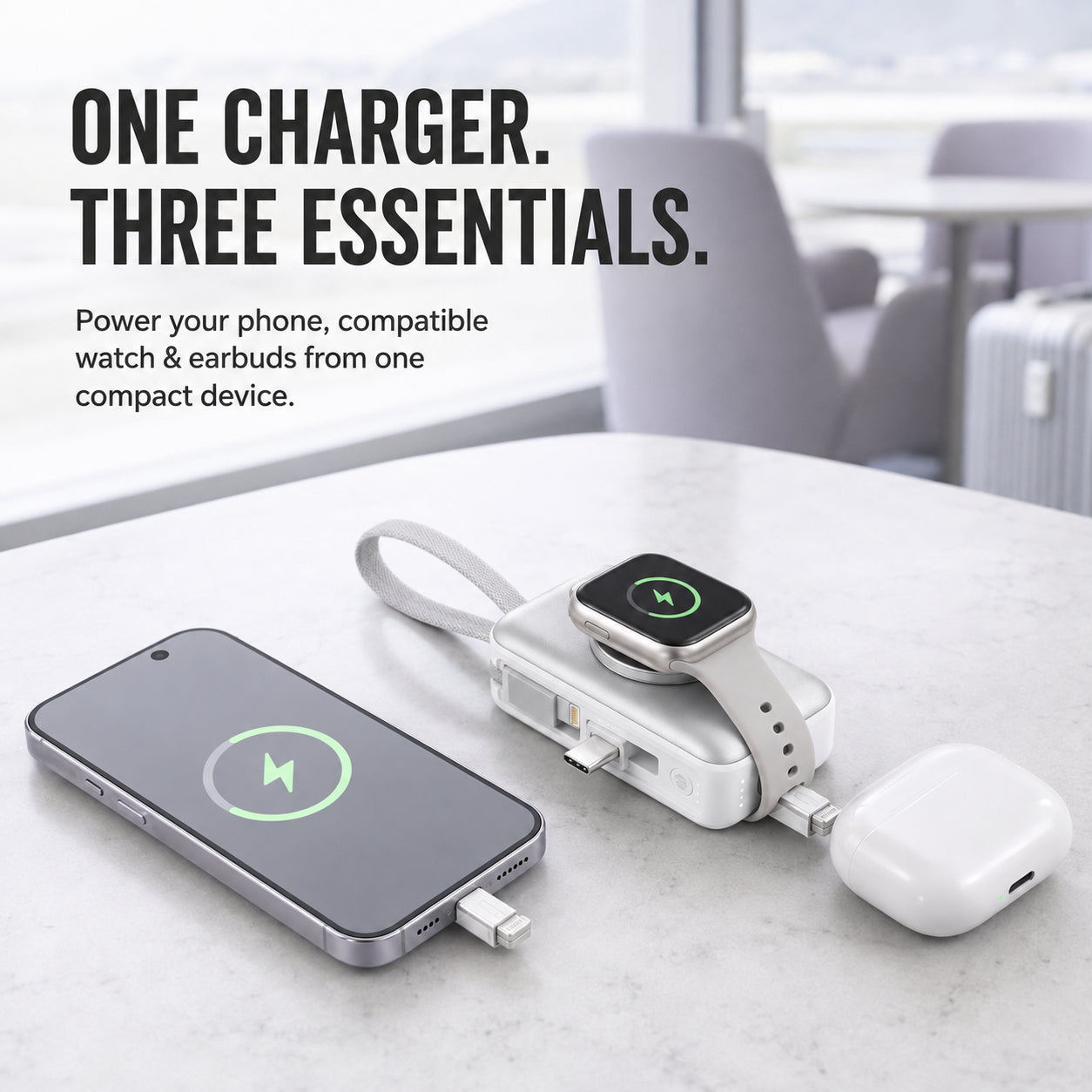 🔥 New 2026🔋 3-in-1 Mini Power Bank – Phone Charger, Watch Charger & Foldable Stand