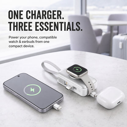 🔥 New 2026🔋 3-in-1 Mini Power Bank – Phone Charger, Watch Charger & Foldable Stand