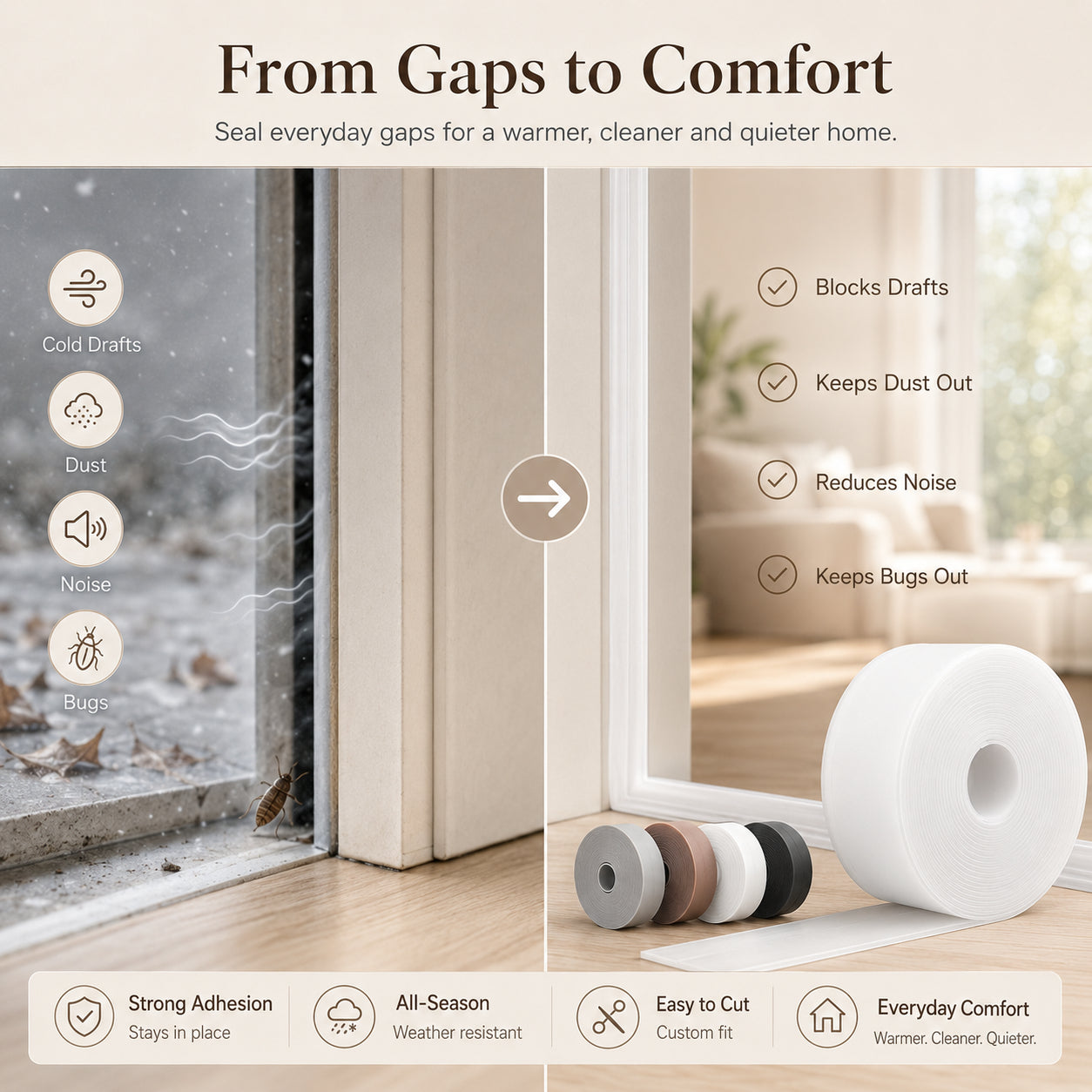 Door Weather Stripping – 16.4Ft Self-Adhesive Draft Stopper