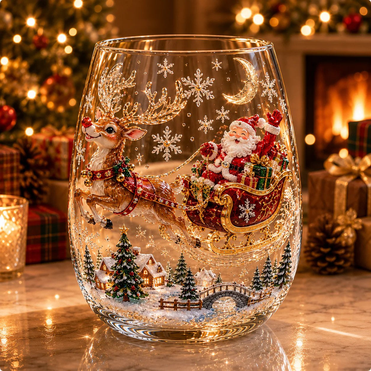 Magical Christmas 3D Glass Cup Collection – Santa, Reindeer, Snowman & Christmas Tree