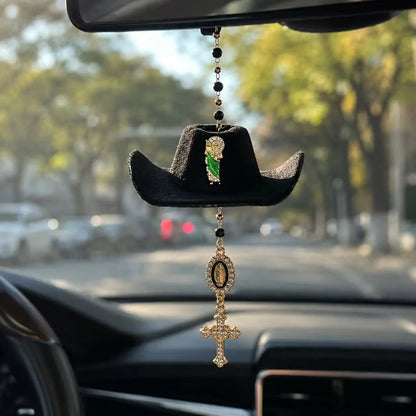 ✝️St. Jude Car Blessing Charm. Handmade Protection Gift Decoration-Black Sombrero Car Ornament Car Trinkets