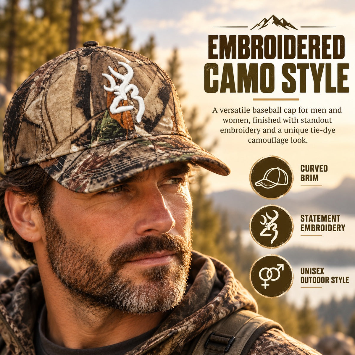 ✨ Adjustable Camo Baseball Cap – Unisex Tie-Dye Camouflage Hat, Curved Brim & Embroidered Outdoor Style