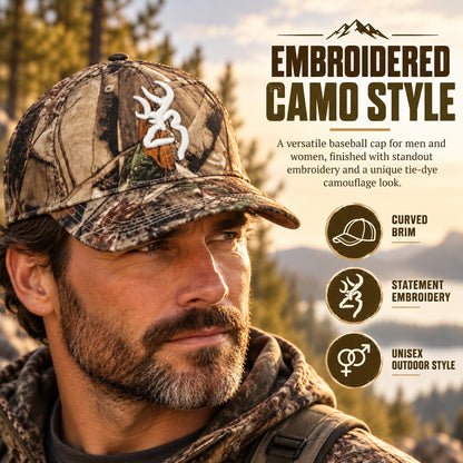 ✨ Adjustable Camo Baseball Cap – Unisex Tie-Dye Camouflage Hat, Curved Brim & Embroidered Outdoor Style