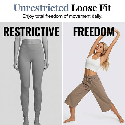 Women's Solid-Color Loose-Fit Cropped Pants