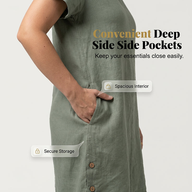 Women's Casual Cotton Linen Dress with Pockets