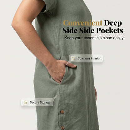 Women's Casual Cotton Linen Dress with Pockets