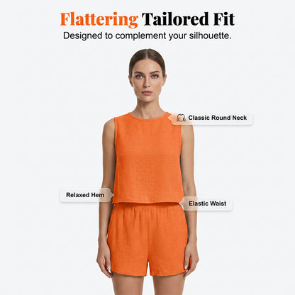Women's Solid-Color Casual Sleeveless Top and Shorts Set