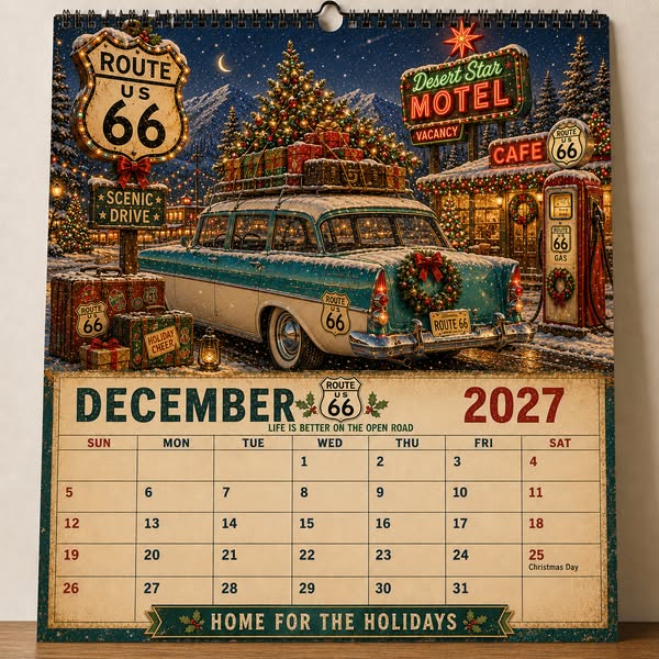 2027 Route 66 Road Trip Calendar – Vintage Mother Road Americana Wall Calendar