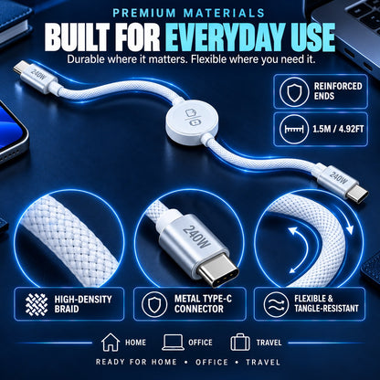 ⚡ 2-in-1 240W USB-C Fast Charging Cable with Magnetic Watch Charger – 1.5M