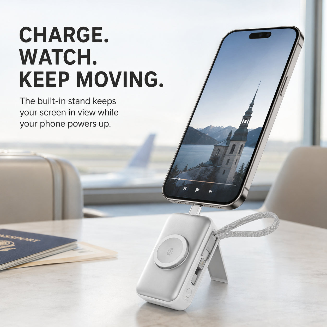 🔥 New 2026🔋 3-in-1 Mini Power Bank – Phone Charger, Watch Charger & Foldable Stand