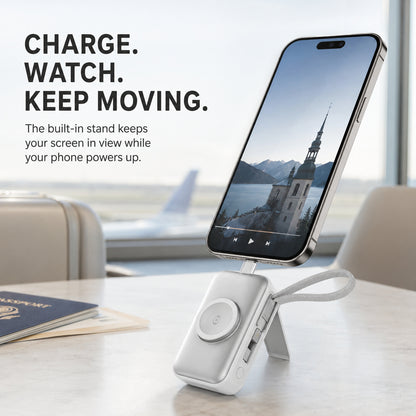 🔥 New 2026🔋 3-in-1 Mini Power Bank – Phone Charger, Watch Charger & Foldable Stand
