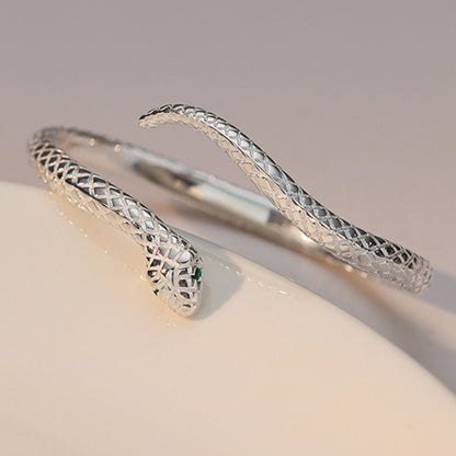 🎉 LIMITED TIME 50% OFF! 🐍 Vintage Snake Bangle Bracelet – Adjustable Open Cuff with Textured Scale Details & Green Eye Accents ✨