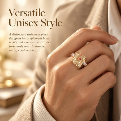 💍 Old-World Floral Ring – Square Crystal Statement Jewelry for Women