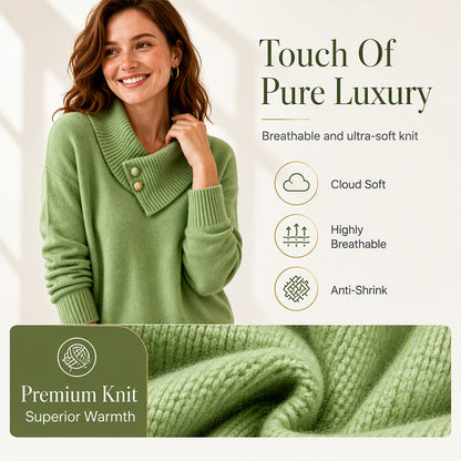 ✨ Women's Knit Sweater with Asymmetric Lapel & Statement Buttons 🍃