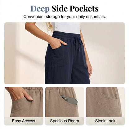 Women's Solid-Color Loose-Fit Cropped Pants