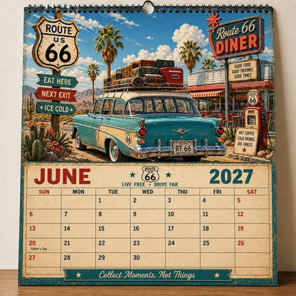 2027 Route 66 Road Trip Calendar – Vintage Mother Road Americana Wall Calendar