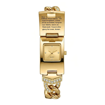 Sparkling Crystal Cross Watch—Geometric Rectangular Dial, Premium Metal Strap💎