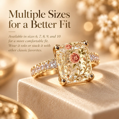 💍 Old-World Floral Ring – Square Crystal Statement Jewelry for Women