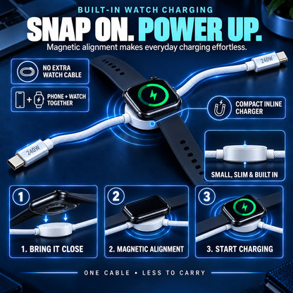 ⚡ 2-in-1 240W USB-C Fast Charging Cable with Magnetic Watch Charger – 1.5M