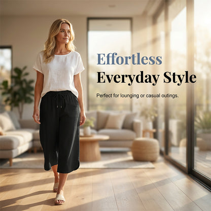 Women's Solid-Color Loose-Fit Cropped Pants