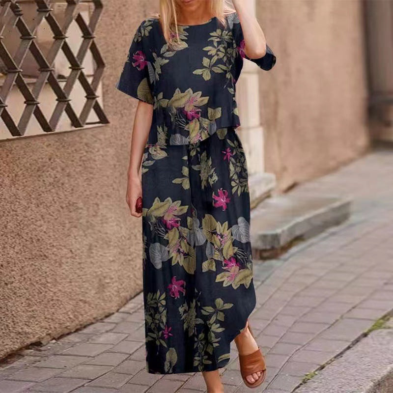 Women's Loose Print Top ＆ Pants 2-Piece Set