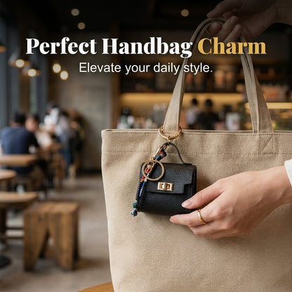 Mini Square Bag Pendant Keychain - High Quality Leather with Colorful Strap, Cute Car Keychain & Bag Charm Accessory