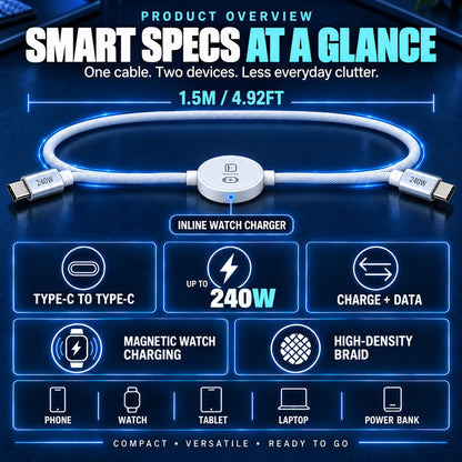 ⚡ 2-in-1 240W USB-C Fast Charging Cable with Magnetic Watch Charger – 1.5M