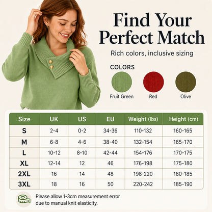 ✨ Women's Knit Sweater with Asymmetric Lapel & Statement Buttons 🍃